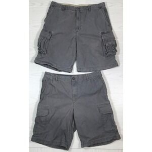 2 Pair of IZOD Canvas Cargo Shorts Men 36 Gray Cotton Military Utility Hiking